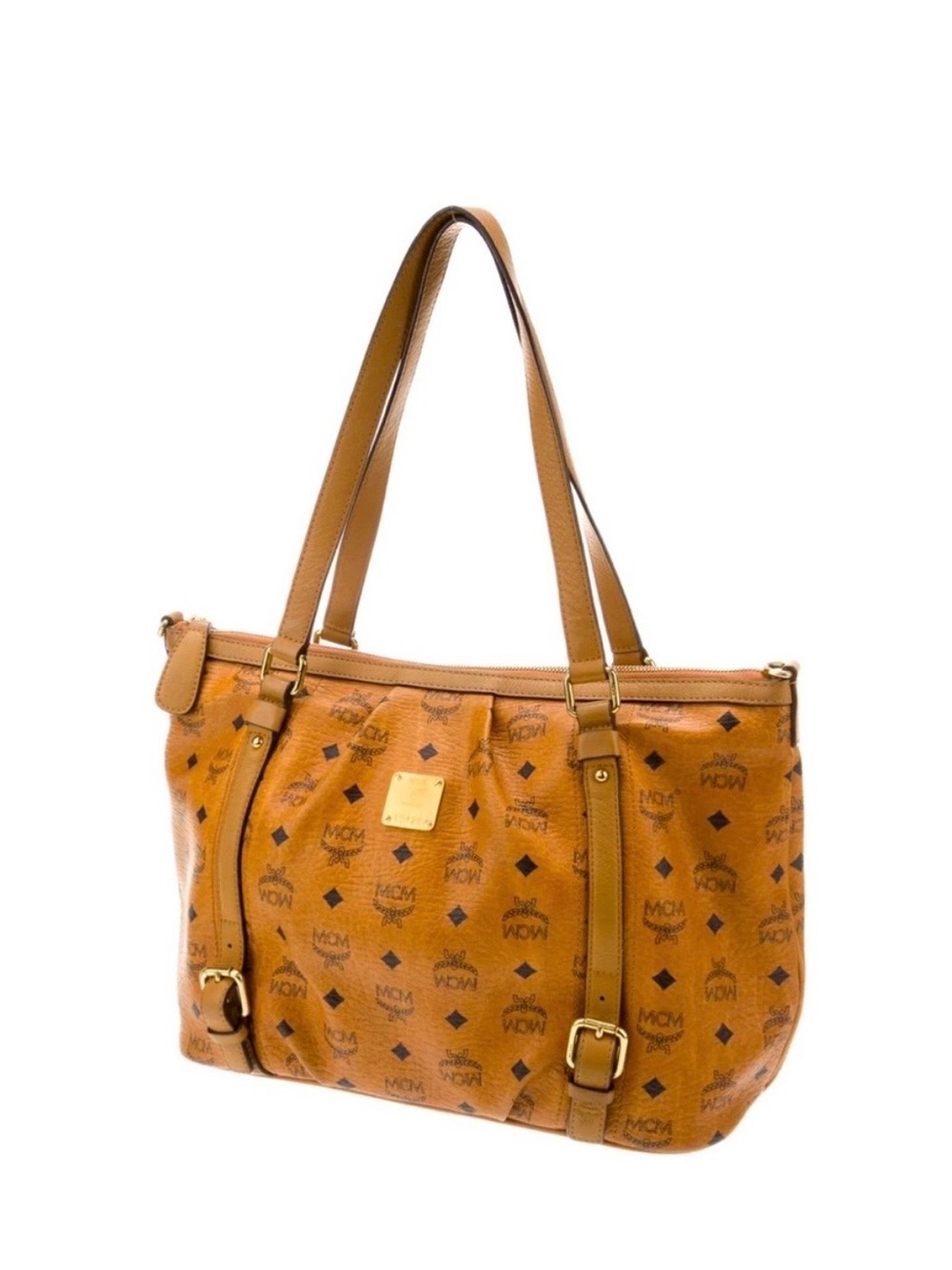 MCM Cognac Visetos Logo Shoulder Tote